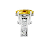 White gold Oval Cut Yellow Sapphire Ring with Milgrain Pavé Band and Four-Prong Setting_41