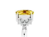 White gold Oval Cut Yellow Sapphire Ring with Side Stones and Four-Prong Setting_101