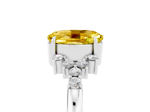 White gold Oval Cut Yellow Sapphire Ring with Side Stones and Four-Prong Setting_101