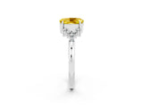 White gold Oval Cut Yellow Sapphire Ring with Side Stones and Four-Prong Setting_98