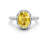 White gold Oval Cut Yellow Sapphire Scalloped Halo Engagement Ring with Round Shared Prong Band_12