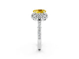 White gold Oval Cut Yellow Sapphire Scalloped Halo Engagement Ring with Round Shared Prong Band_14