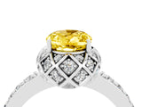 White gold Oval Cut Yellow Sapphire Scalloped Halo Engagement Ring with Round Shared Prong Band_16