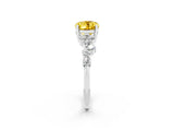 White gold Oval Cut Yellow Sapphire Scattered Round Accent Ring with Prong Setting_26