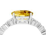 White gold Oval Cut Yellow Sapphire Scattered Round Accent Ring with Prong Setting_28