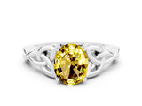 White gold Oval Cut Yellow Sapphire Solitaire Celtic Knot Ring with Four-Prong Setting_24