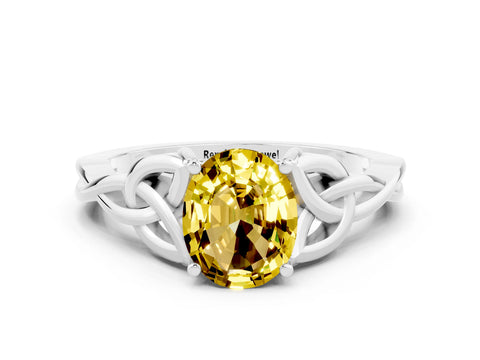 White gold Oval Cut Yellow Sapphire Solitaire Celtic Knot Ring with Four-Prong Setting_24