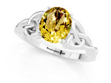White gold Oval Cut Yellow Sapphire Solitaire Celtic Knot Ring with Four-Prong Setting_25