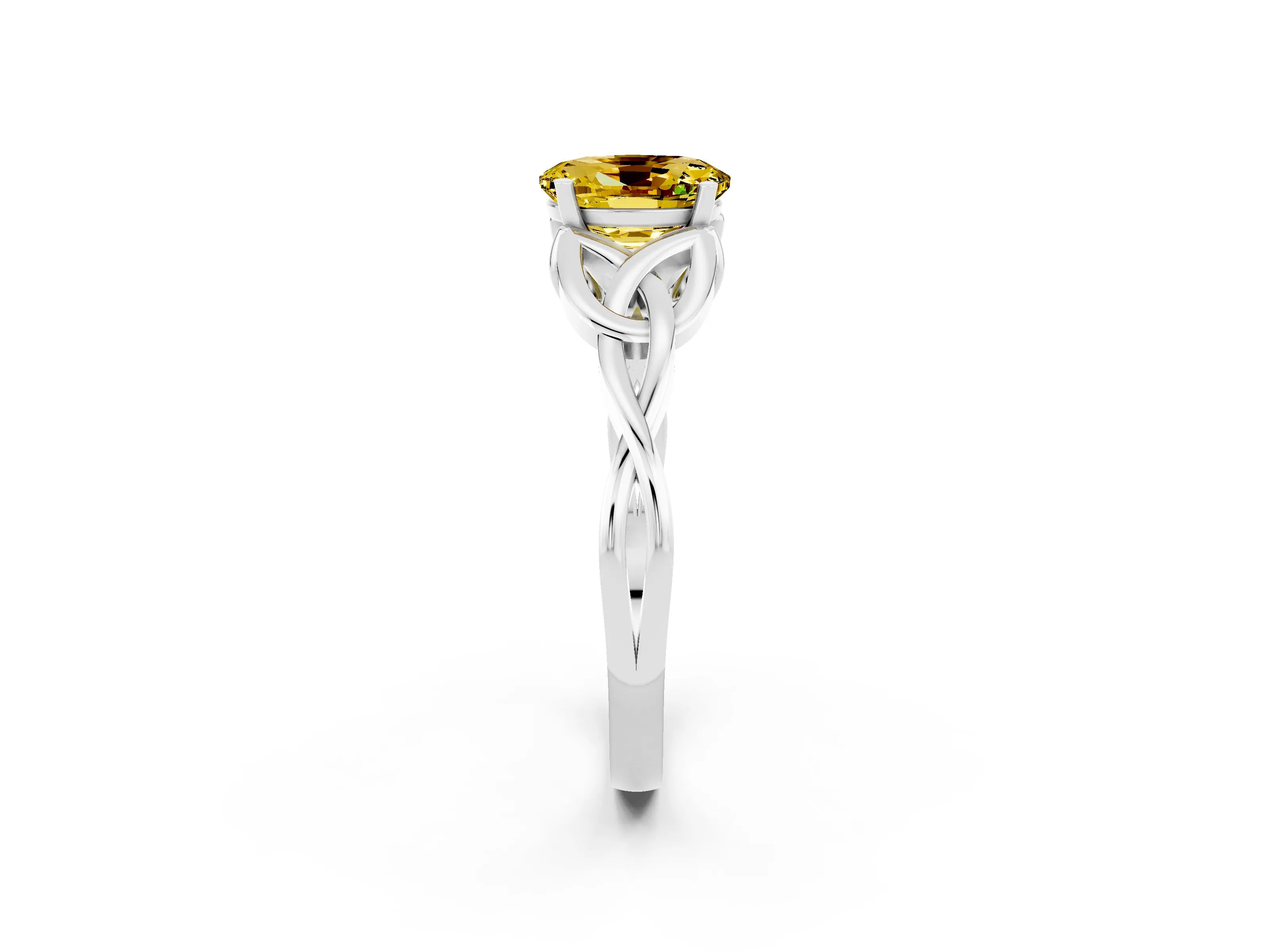 White gold Oval Cut Yellow Sapphire Solitaire Celtic Knot Ring with Four-Prong Setting_26