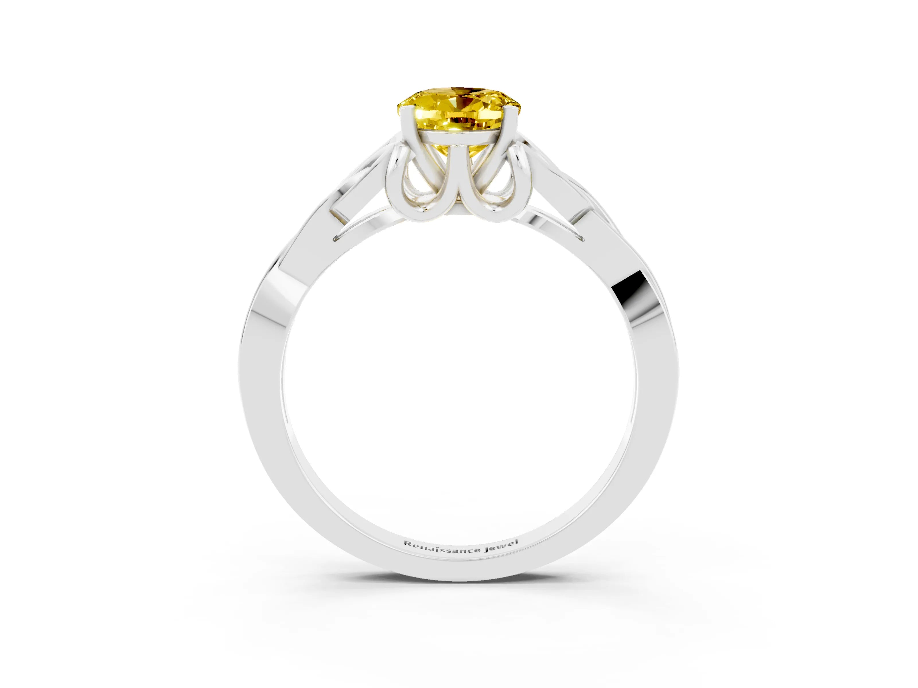 White gold Oval Cut Yellow Sapphire Solitaire Celtic Knot Ring with Four-Prong Setting_27