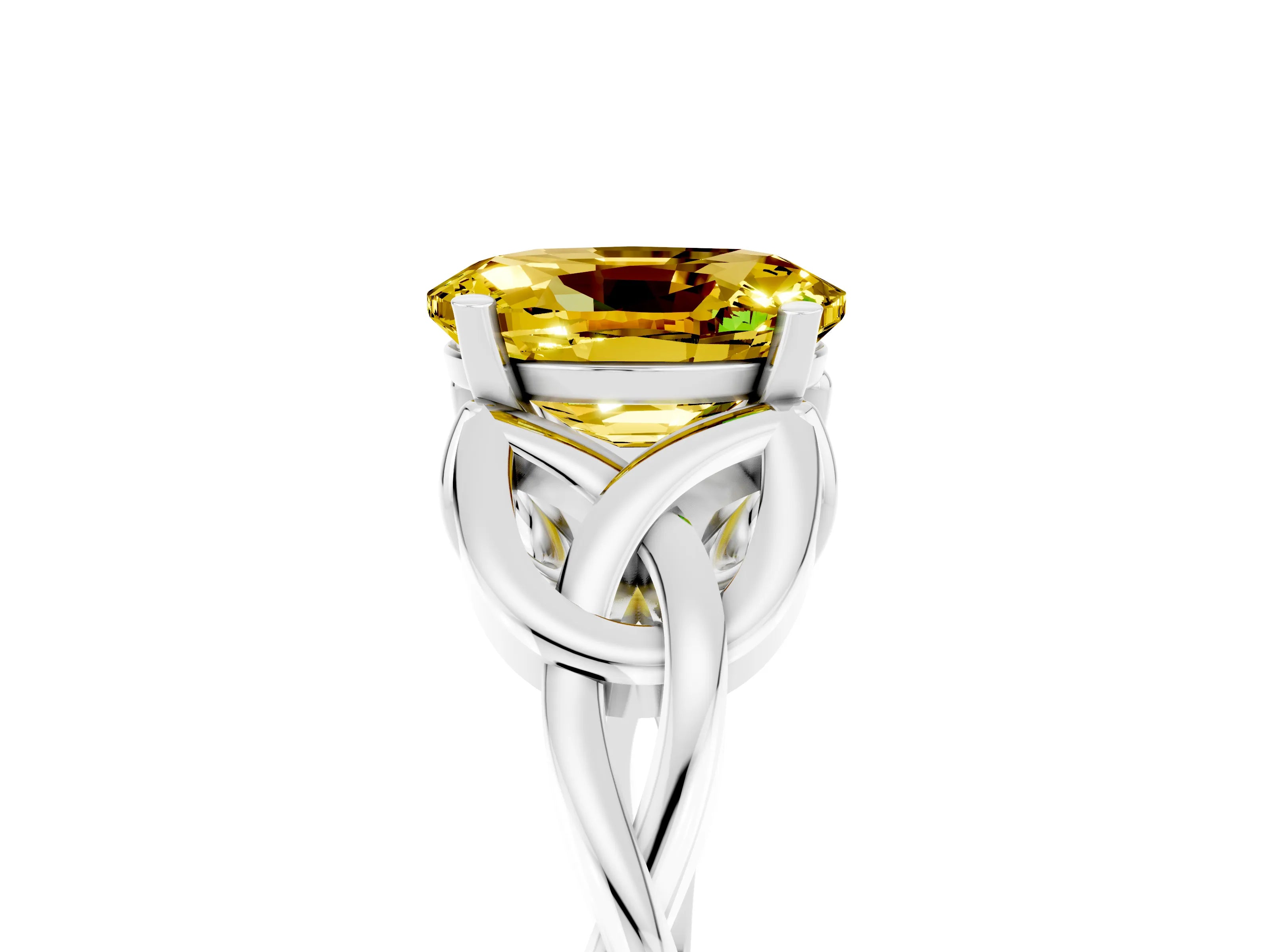 White gold Oval Cut Yellow Sapphire Solitaire Celtic Knot Ring with Four-Prong Setting_29