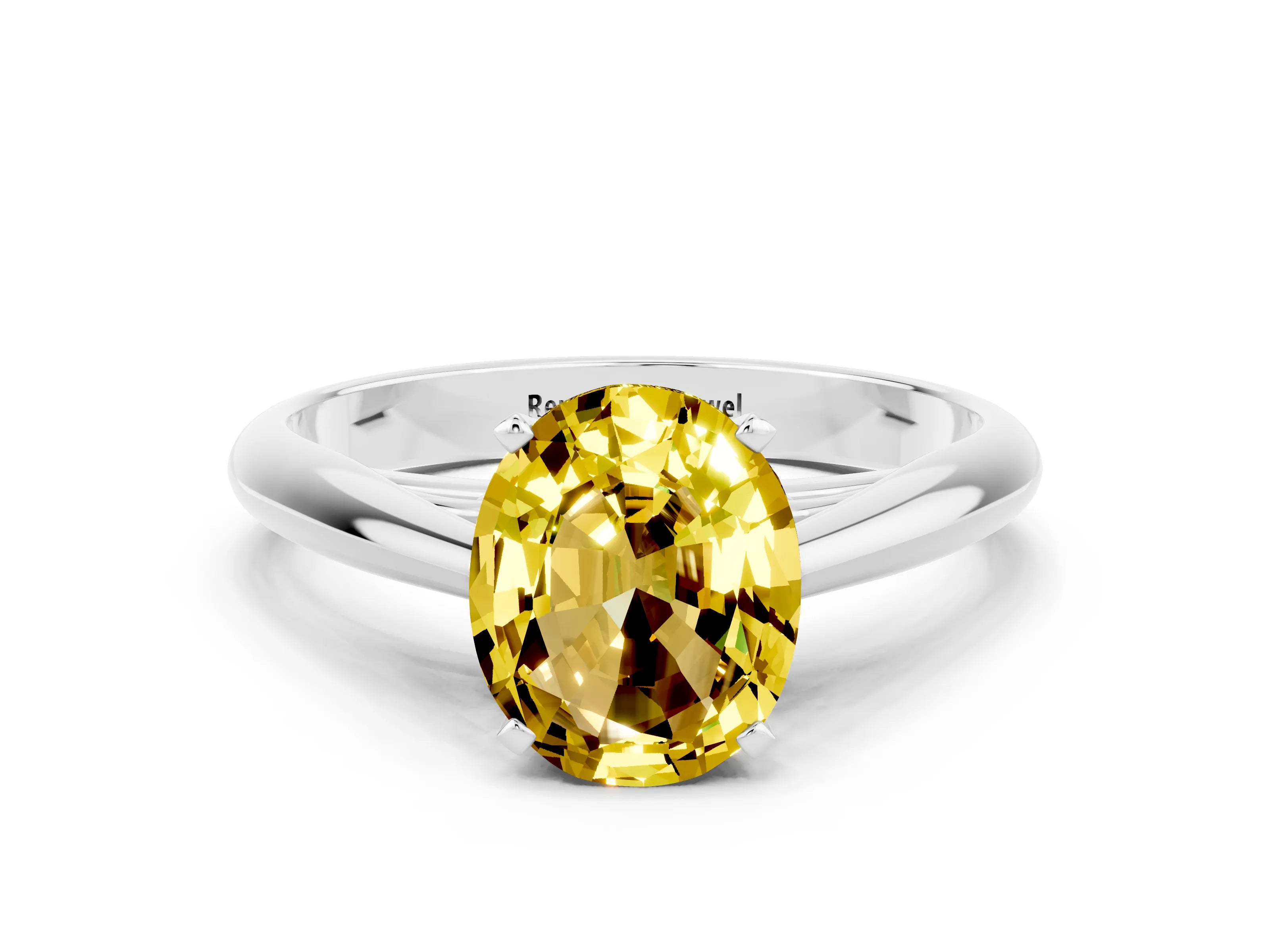 White gold Oval Cut Yellow Sapphire Solitaire Engagement Ring with Cathedral Setting and Four-Prong Mount_12