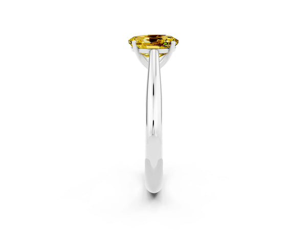 Silver Oval Cut Yellow Sapphire Solitaire Engagement Ring with Cathedral Setting and Four-Prong Mount
