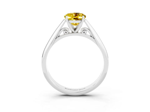 White gold Oval Cut Yellow Sapphire Solitaire Engagement Ring with Cathedral Setting and Four-Prong Mount_15