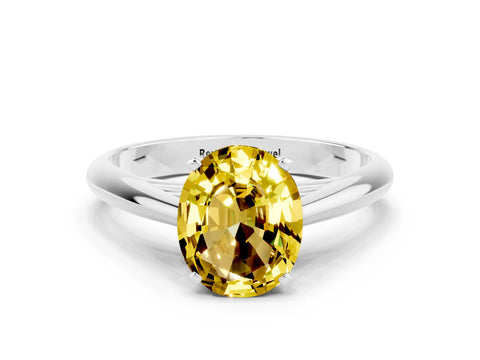 White gold Oval Cut Yellow Sapphire Solitaire Engagement Ring with Cathedral Setting and Four-Prong Mount_24