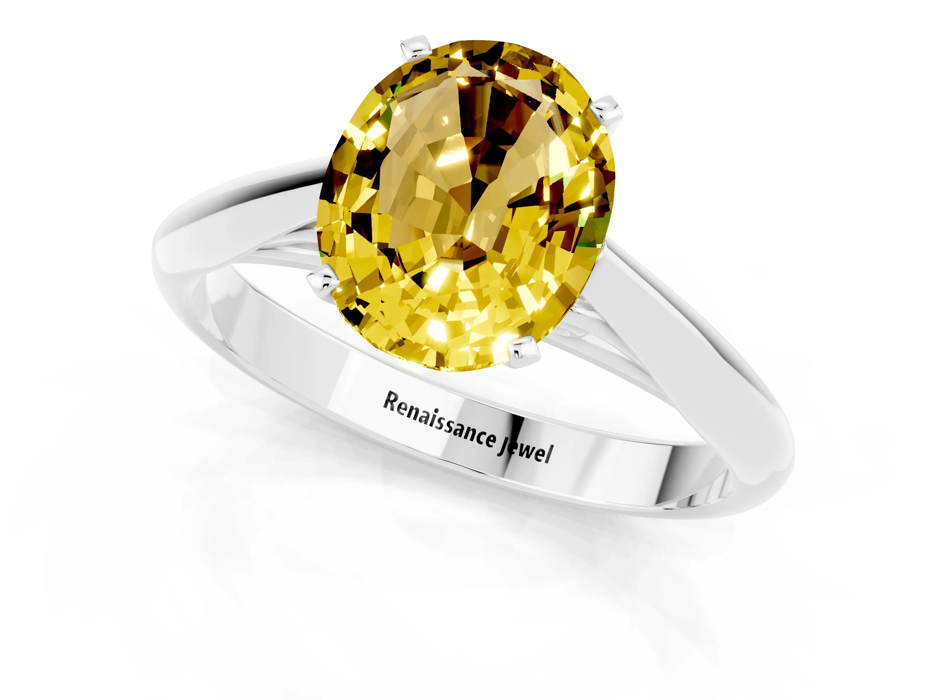White gold Oval Cut Yellow Sapphire Solitaire Engagement Ring with Cathedral Setting and Four-Prong Mount_25