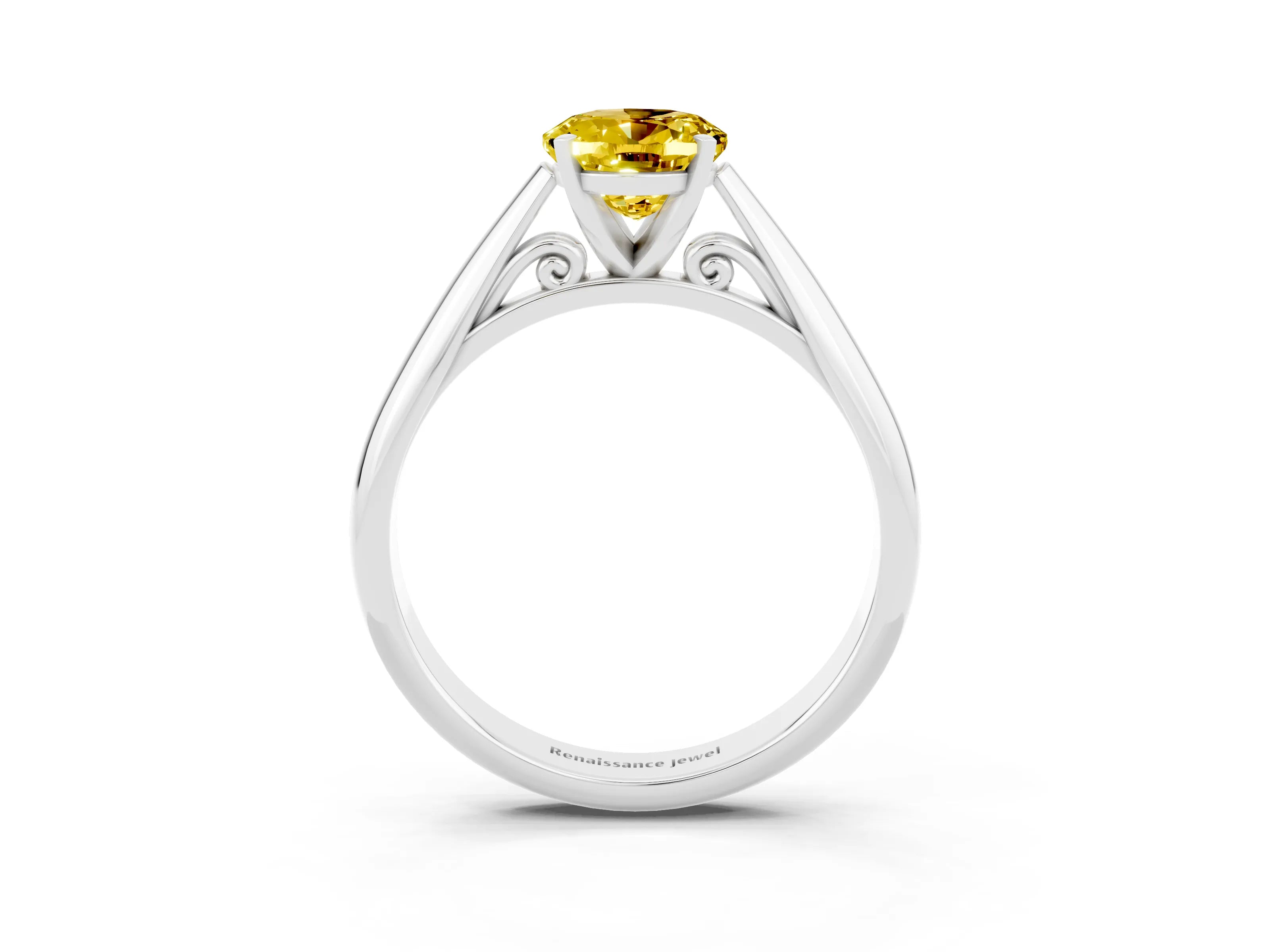 White gold Oval Cut Yellow Sapphire Solitaire Engagement Ring with Cathedral Setting and Four-Prong Mount_27