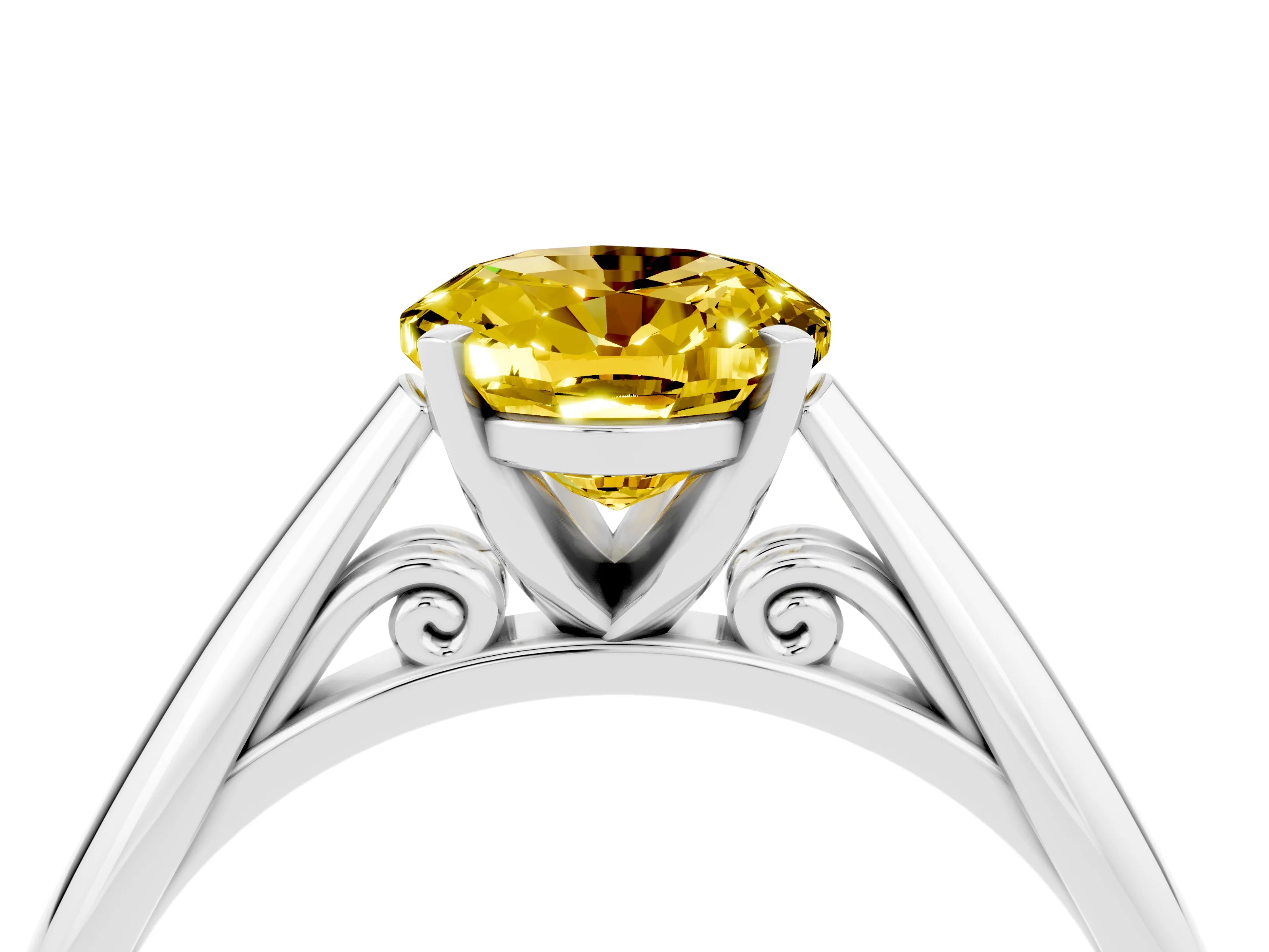 White gold Oval Cut Yellow Sapphire Solitaire Engagement Ring with Cathedral Setting and Four-Prong Mount_28