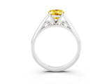 White gold Oval Cut Yellow Sapphire Solitaire Engagement Ring with Cathedral Setting and Four-Prong Mount_33