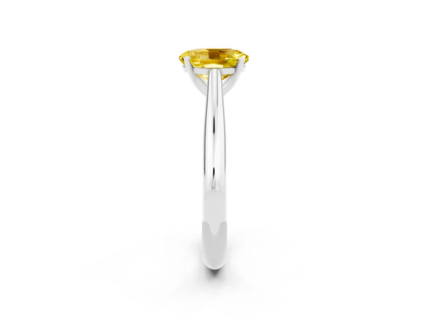 White gold Oval Cut Yellow Sapphire Solitaire Engagement Ring with Cathedral Setting and Four-Prong Mount