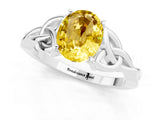 White gold Oval Cut Yellow Sapphire Solitaire Engagement Ring with Celtic Knot Band and Four-Prong Setting_25