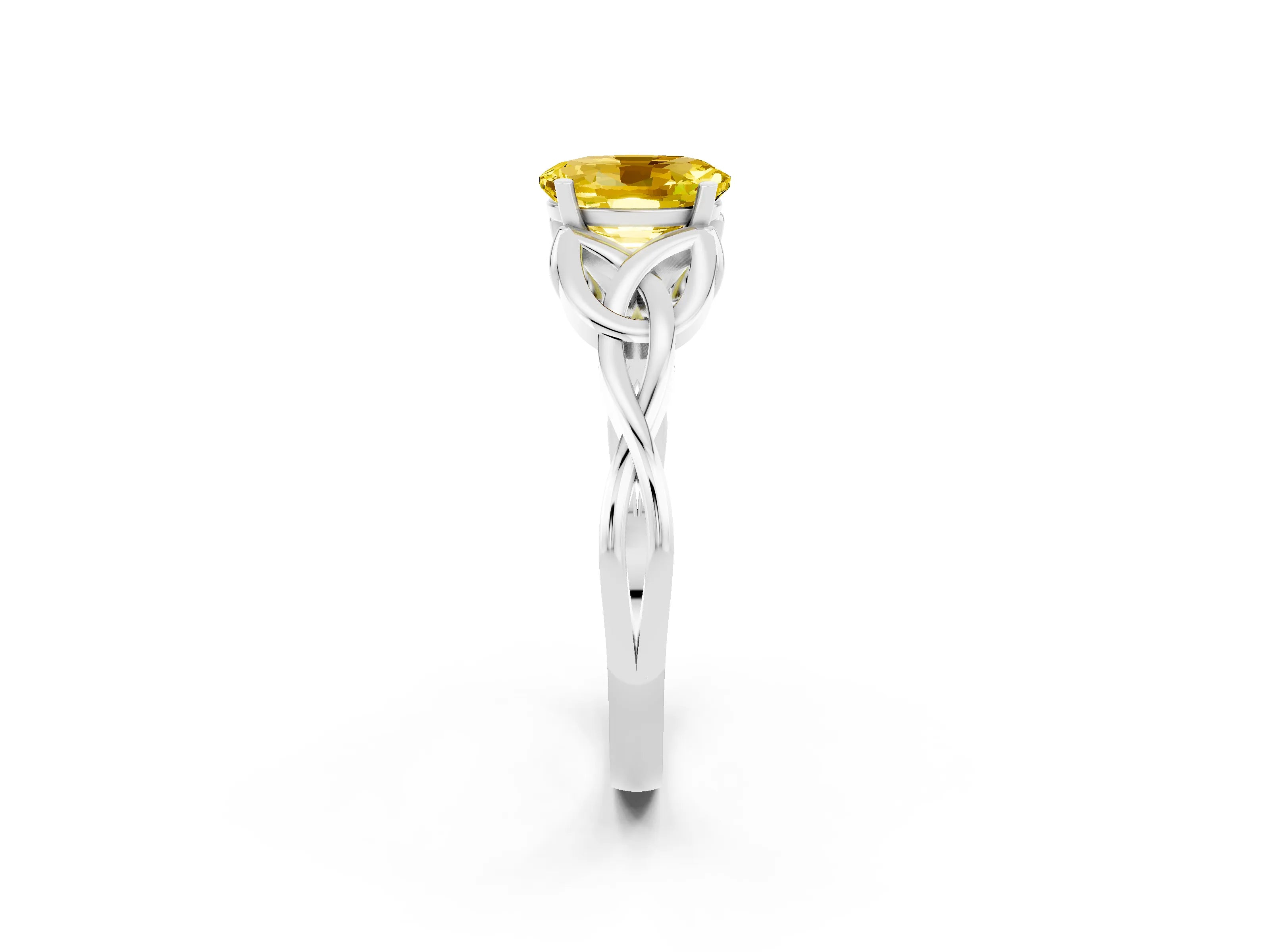 White gold Oval Cut Yellow Sapphire Solitaire Engagement Ring with Celtic Knot Band and Four-Prong Setting_26