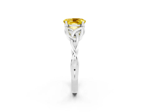 White gold Oval Cut Yellow Sapphire Solitaire Engagement Ring with Celtic Knot Band and Four-Prong Setting_26