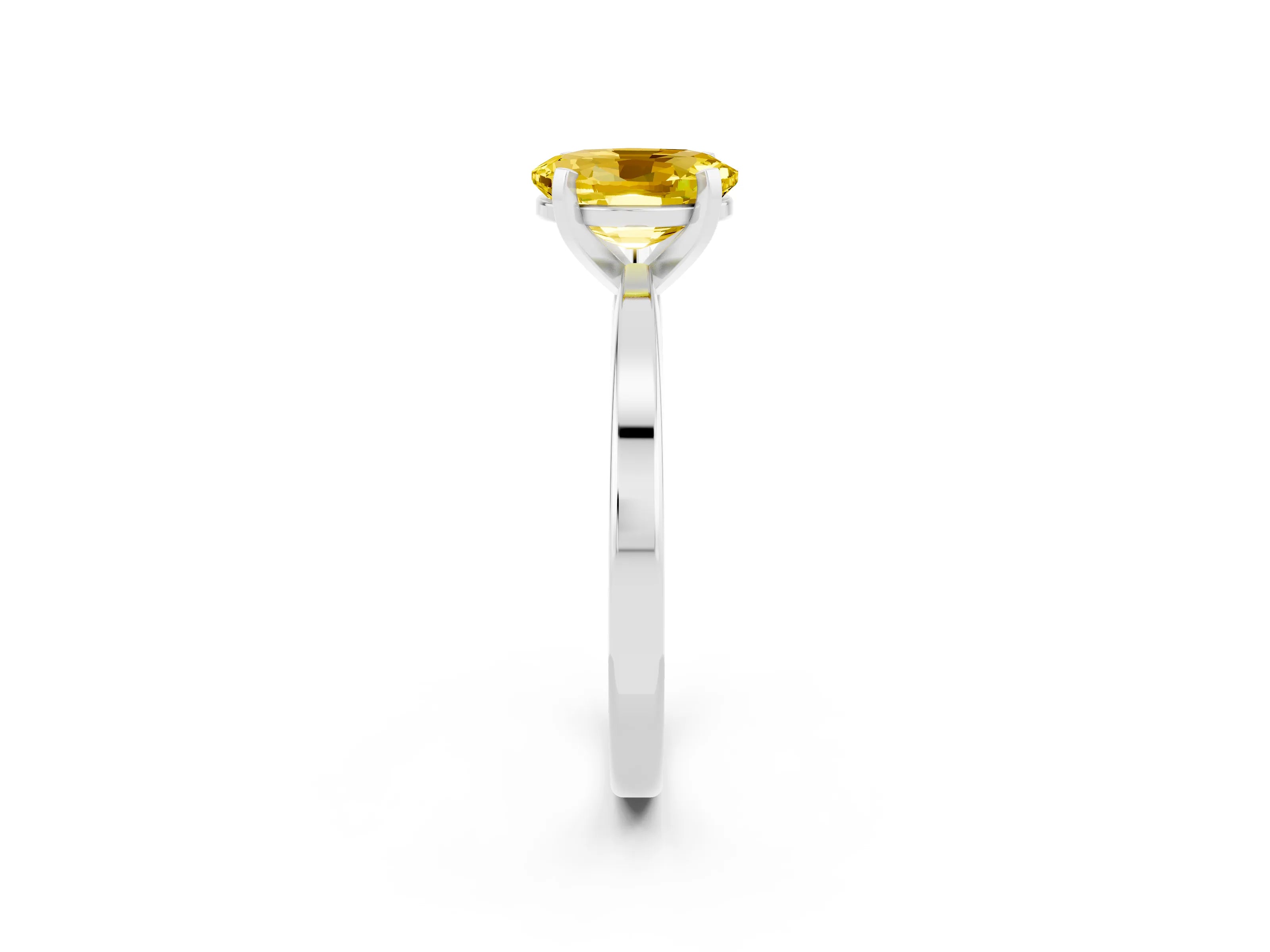 White gold Oval Cut Yellow Sapphire Solitaire Engagement Ring with Classic Band and Four-Prong Setting_62