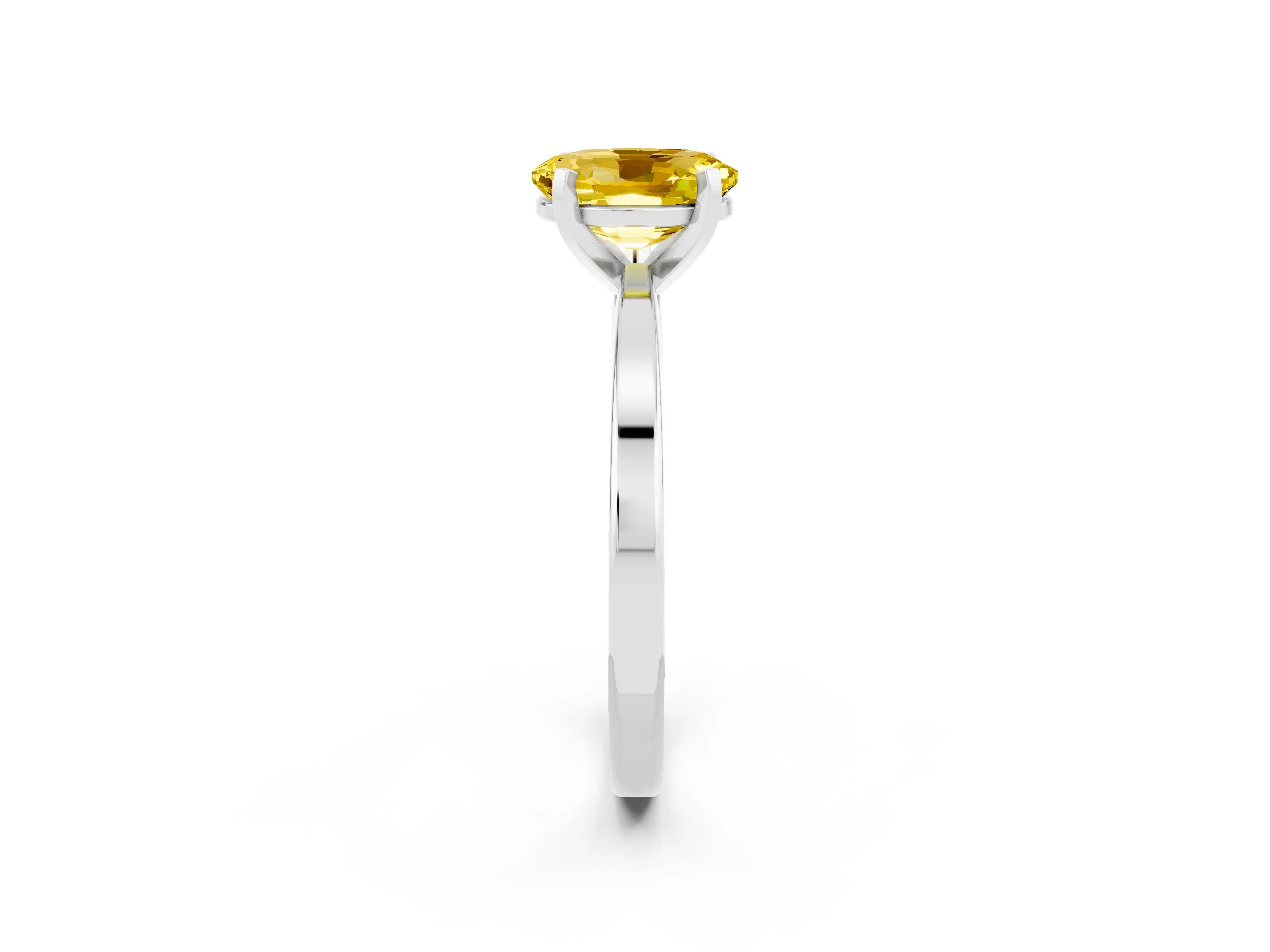White gold Oval Cut Yellow Sapphire Solitaire Engagement Ring with Classic Band and Four-Prong Setting_68