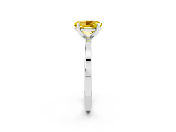 White gold Oval Cut Yellow Sapphire Solitaire Engagement Ring with Classic Band and Four-Prong Setting
