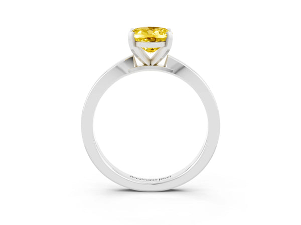 White gold Oval Cut Yellow Sapphire Solitaire Engagement Ring with Classic Band and Four-Prong Setting