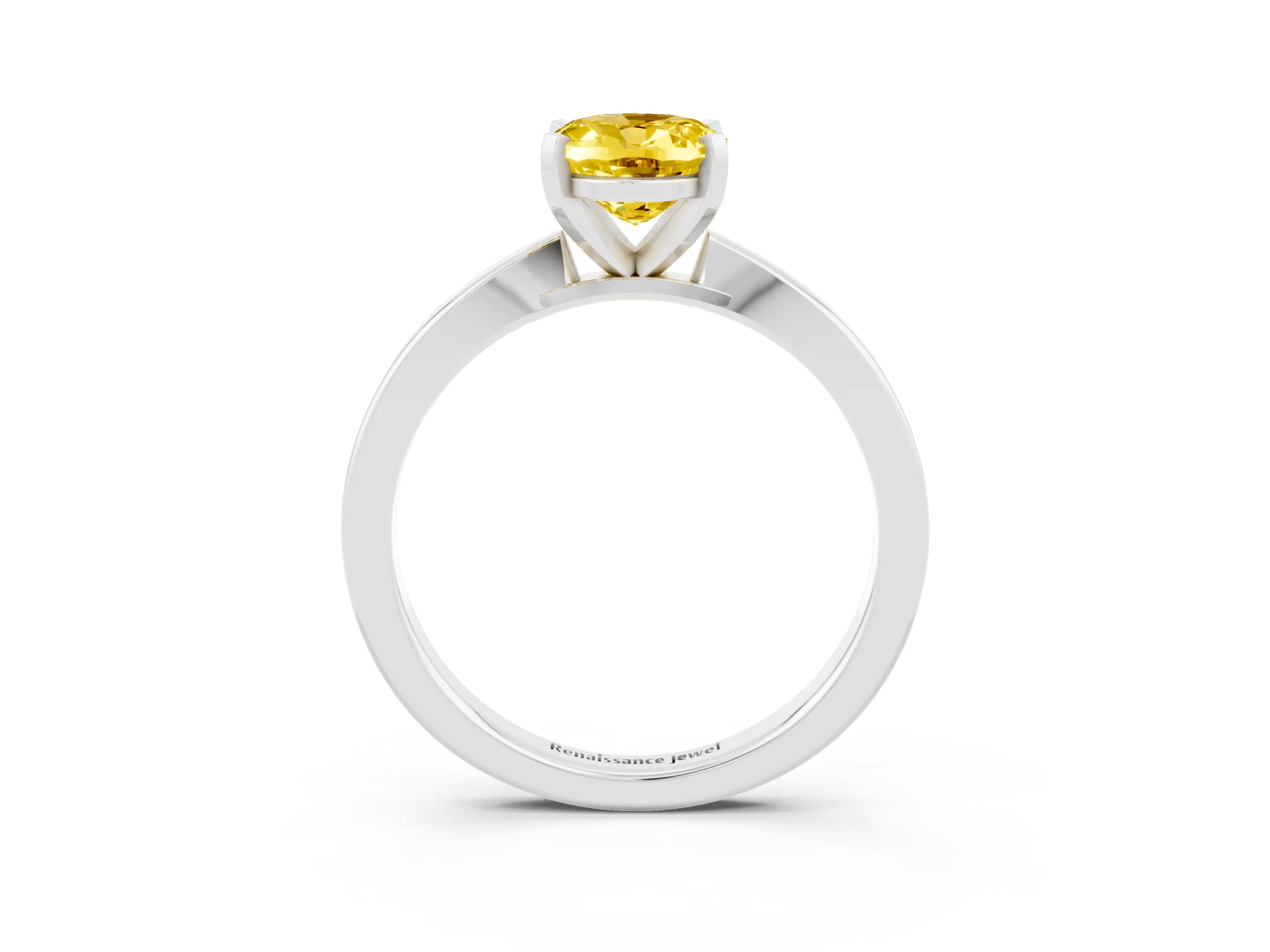 White gold Oval Cut Yellow Sapphire Solitaire Engagement Ring with Classic Band and Four-Prong Setting_75