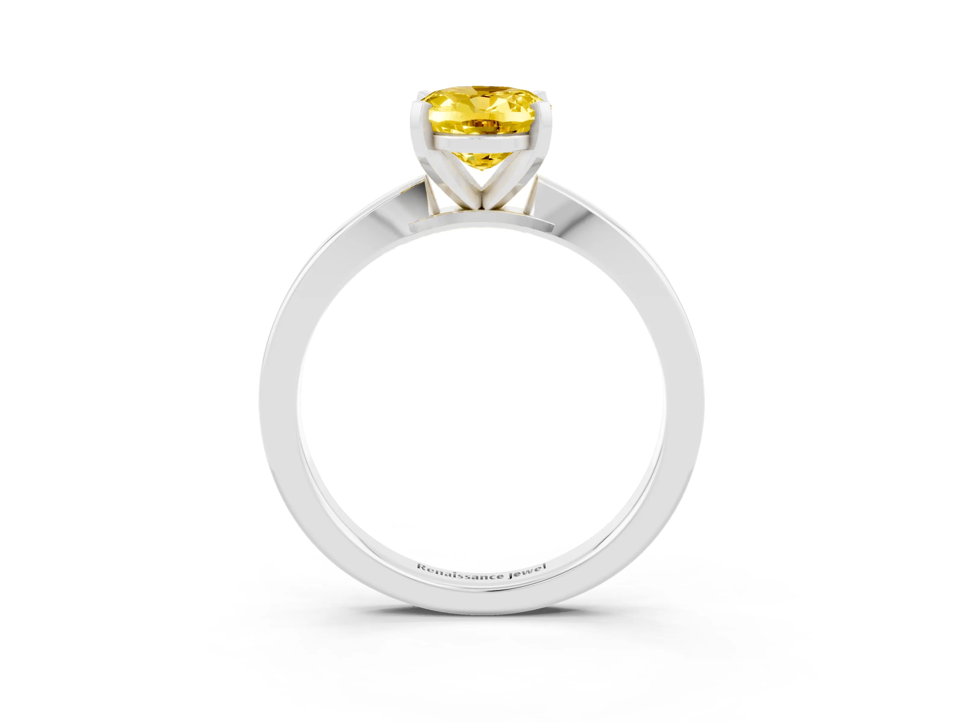White gold Oval Cut Yellow Sapphire Solitaire Engagement Ring with Classic Band and Four-Prong Setting_87