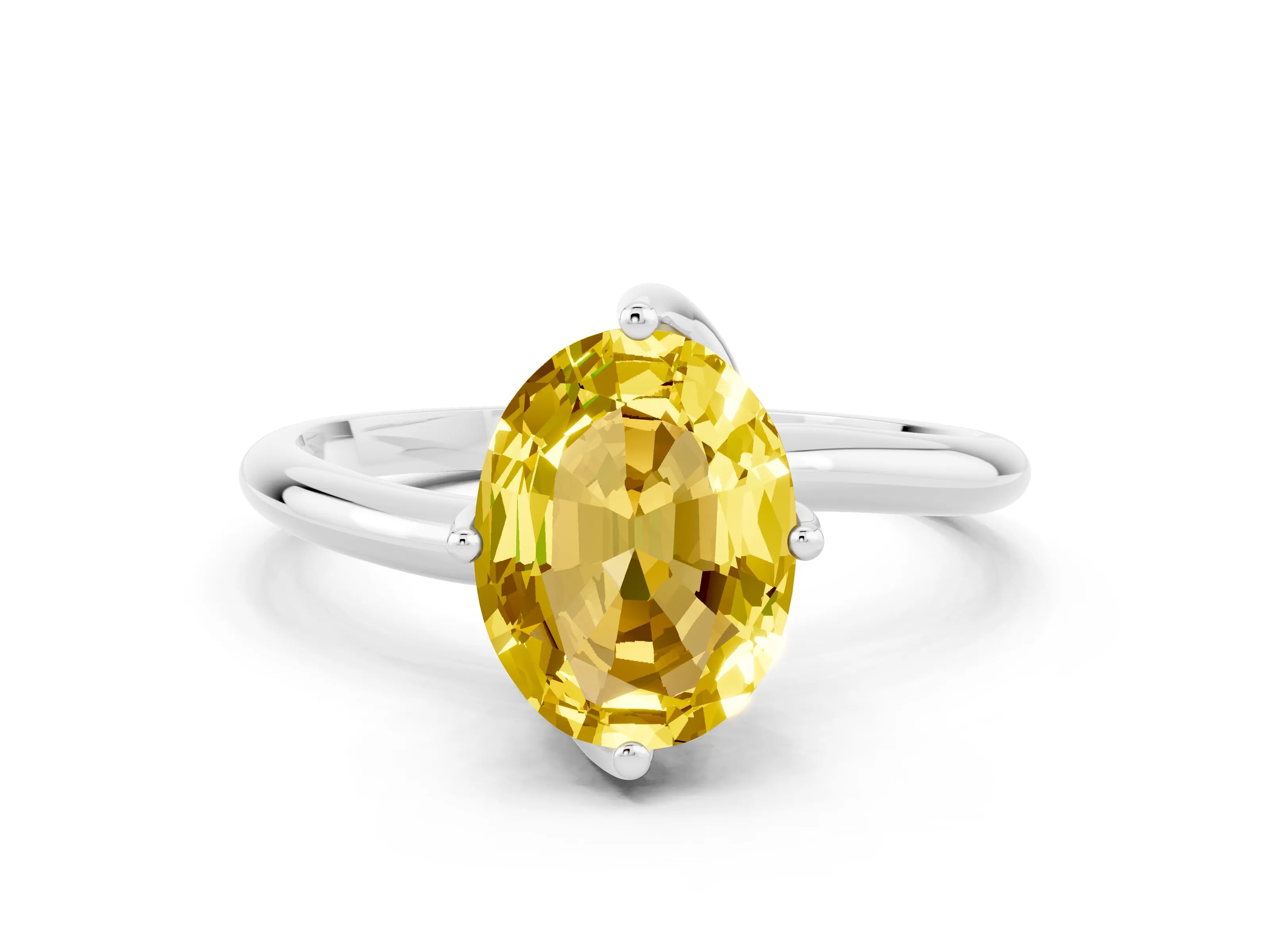 White gold Oval Cut Yellow Sapphire Solitaire Engagement Ring with Four-Prong Setting and Classic Band_12