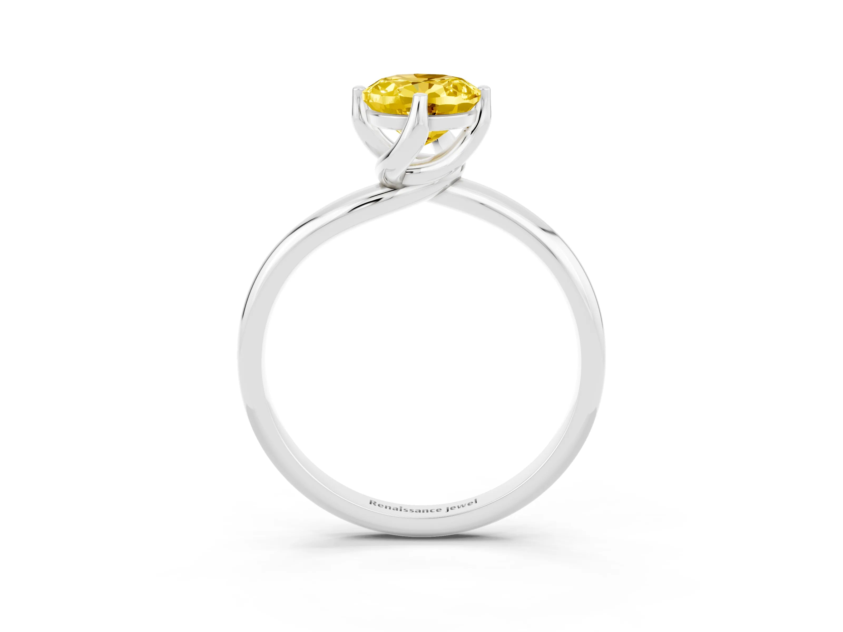White gold Oval Cut Yellow Sapphire Solitaire Engagement Ring with Four-Prong Setting and Classic Band_15