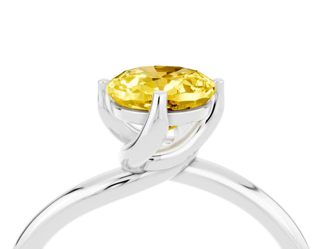 White gold Oval Cut Yellow Sapphire Solitaire Engagement Ring with Four-Prong Setting and Classic Band_16