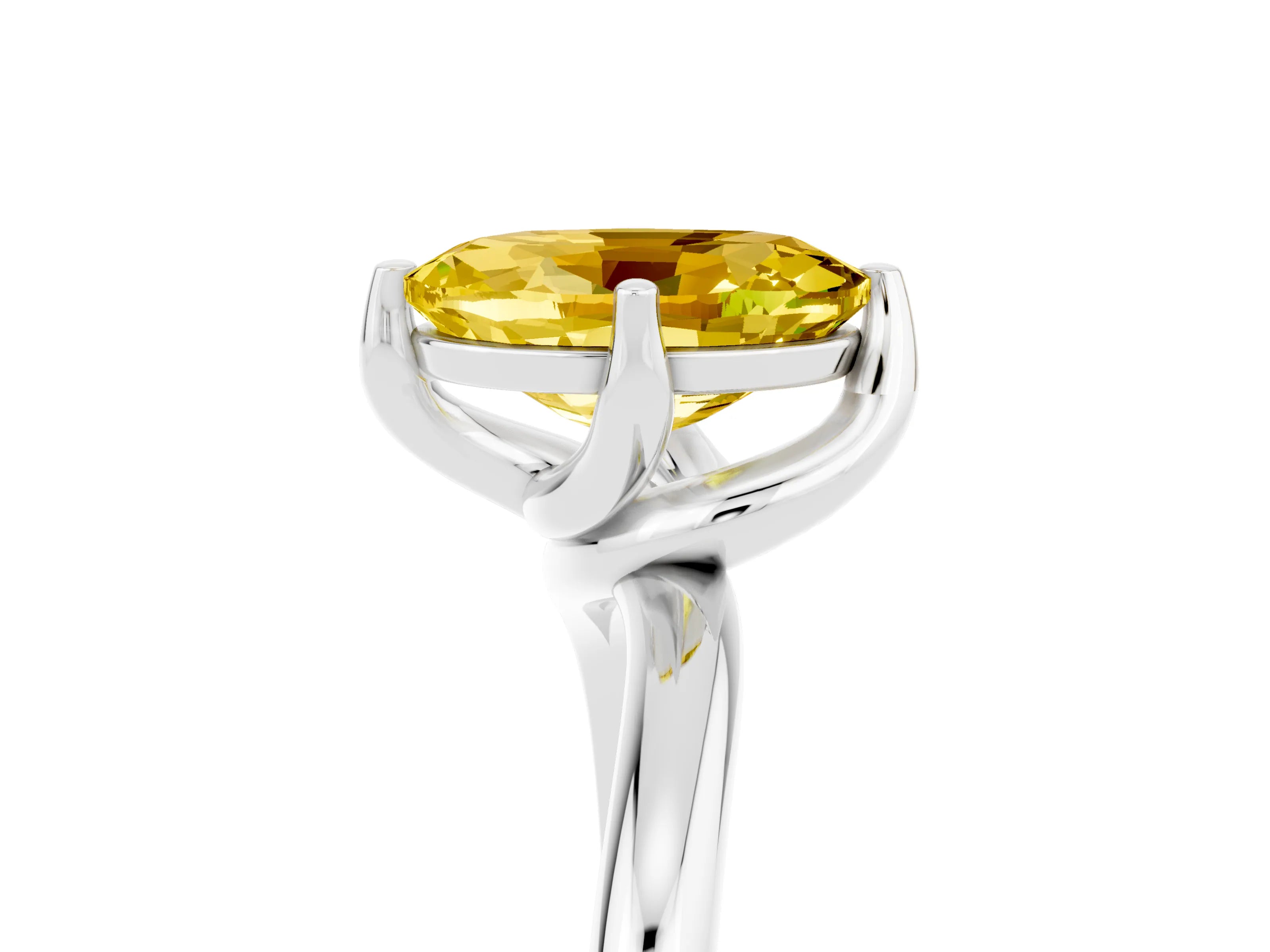 White gold Oval Cut Yellow Sapphire Solitaire Engagement Ring with Four-Prong Setting and Classic Band_17