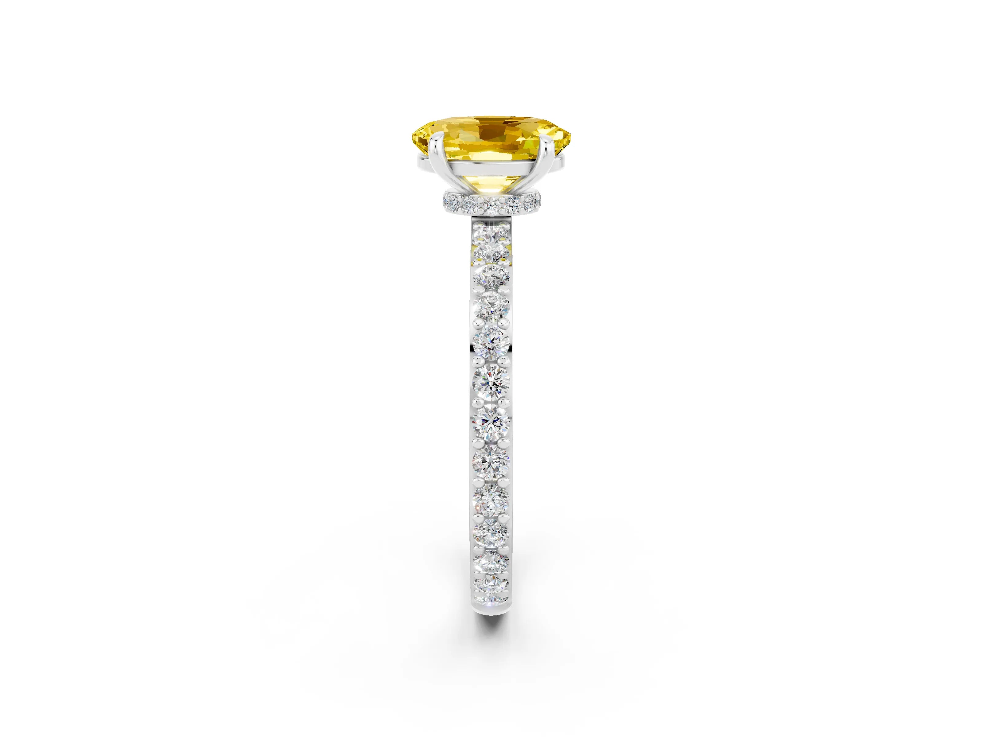 White gold Oval Cut Yellow Sapphire Solitaire Engagement Ring with Pavé Band and Four-Prong Setting_26