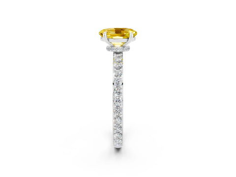 White gold Oval Cut Yellow Sapphire Solitaire Engagement Ring with Pavé Band and Four-Prong Setting_26