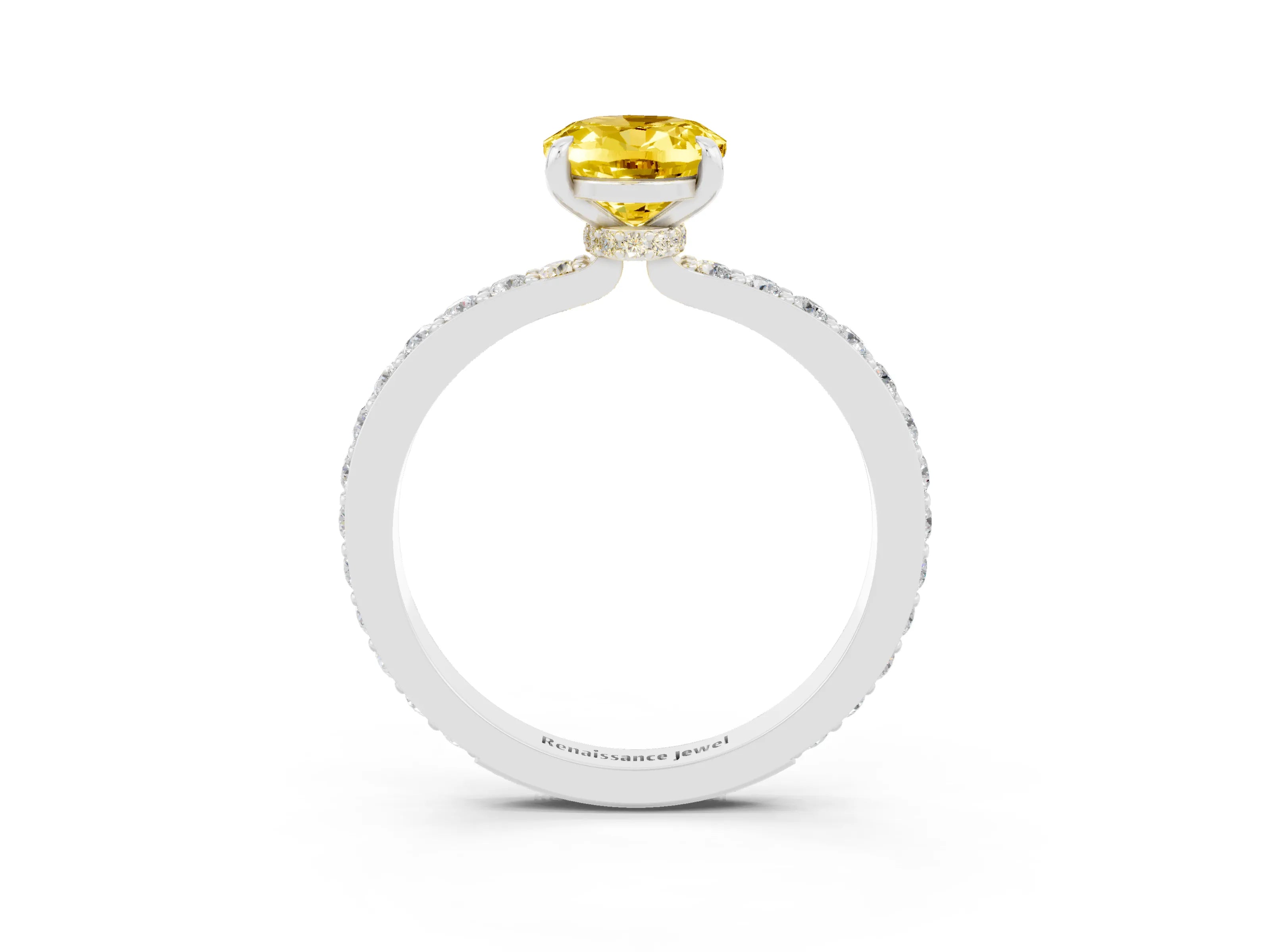 White gold Oval Cut Yellow Sapphire Solitaire Engagement Ring with Pavé Band and Four-Prong Setting_27