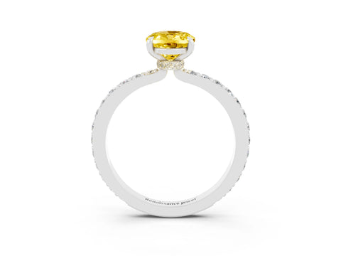 White gold Oval Cut Yellow Sapphire Solitaire Engagement Ring with Pavé Band and Four-Prong Setting_27