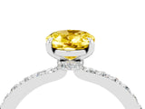White gold Oval Cut Yellow Sapphire Solitaire Engagement Ring with Pavé Band and Four-Prong Setting_28