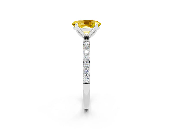 Platinum Oval Cut Yellow Sapphire Solitaire Engagement Ring with Round  Pavé Band and Prong Setting