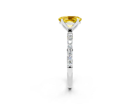 White gold Oval Cut Yellow Sapphire Solitaire Engagement Ring with Pavé Band and Prong Setting_2