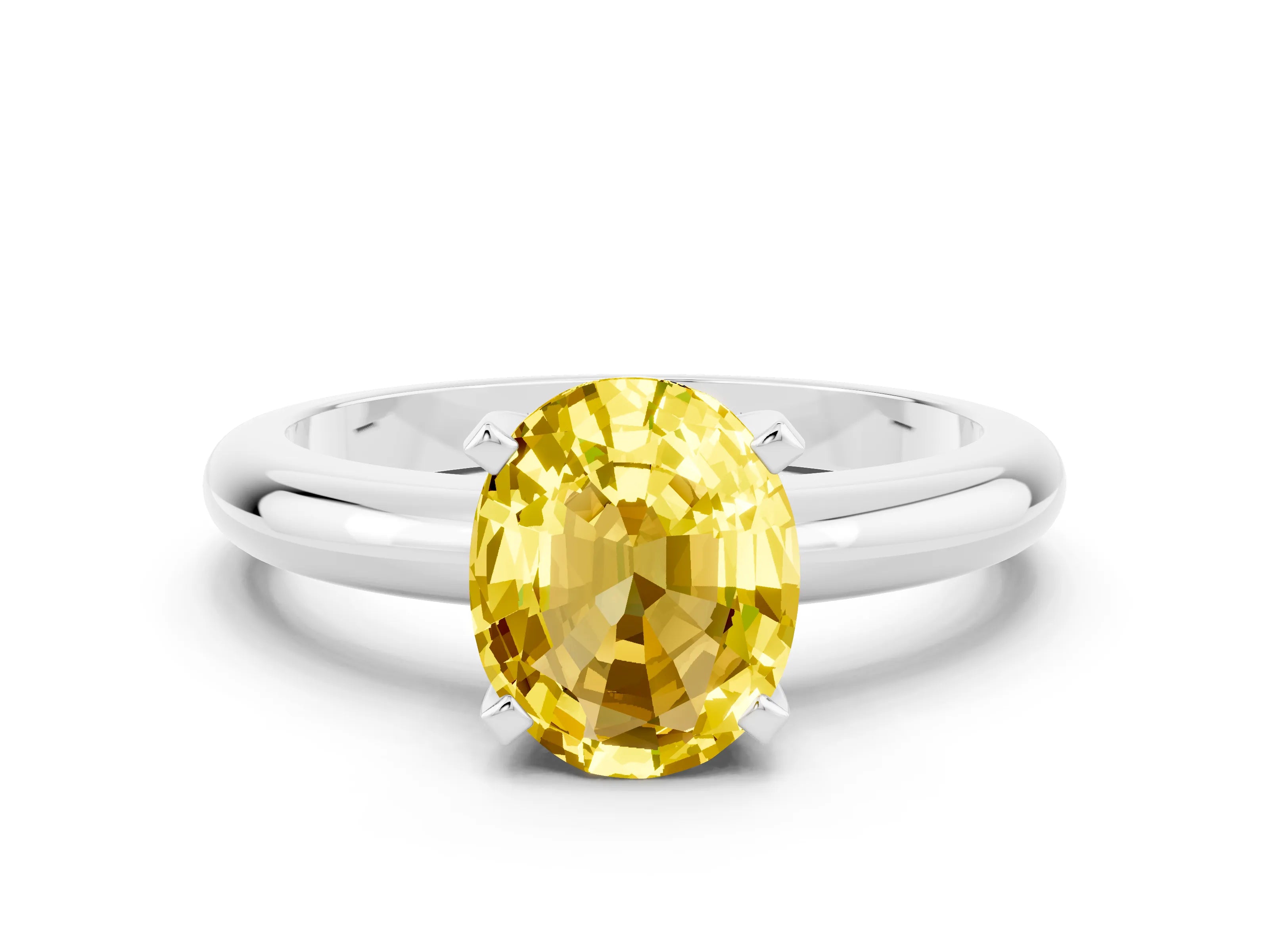 White gold Oval Cut Yellow Sapphire Solitaire Engagement Ring with Round Band and Four-Prong Setting_24