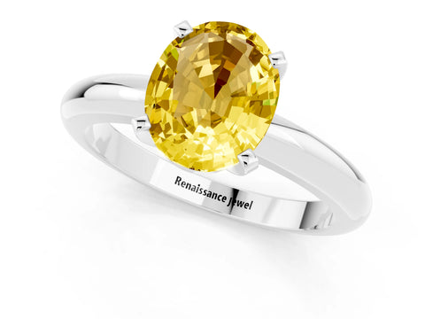 White gold Oval Cut Yellow Sapphire Solitaire Engagement Ring with Round Band and Four-Prong Setting_25
