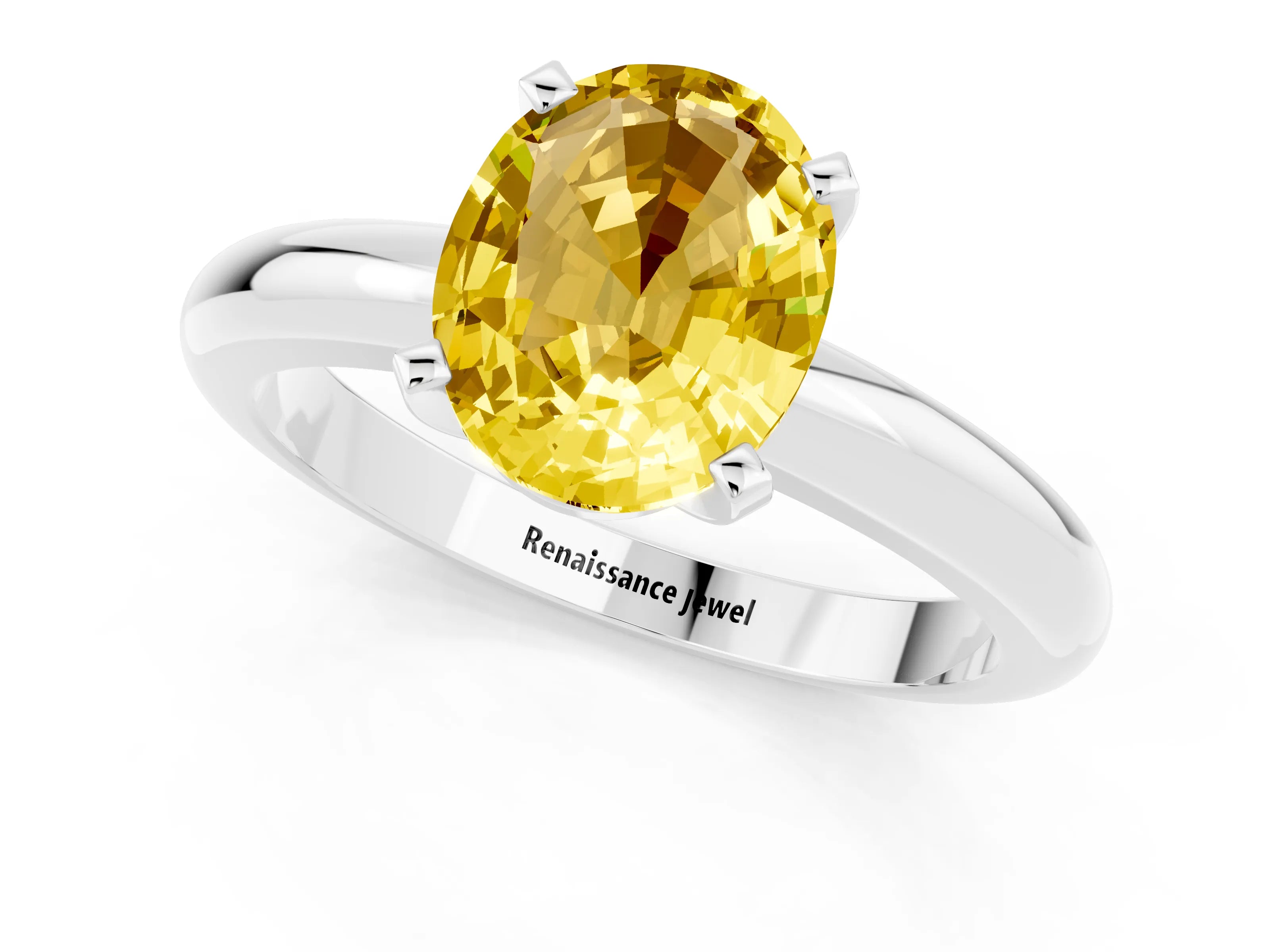 White gold Oval Cut Yellow Sapphire Solitaire Engagement Ring with Round Band and Four-Prong Setting_25