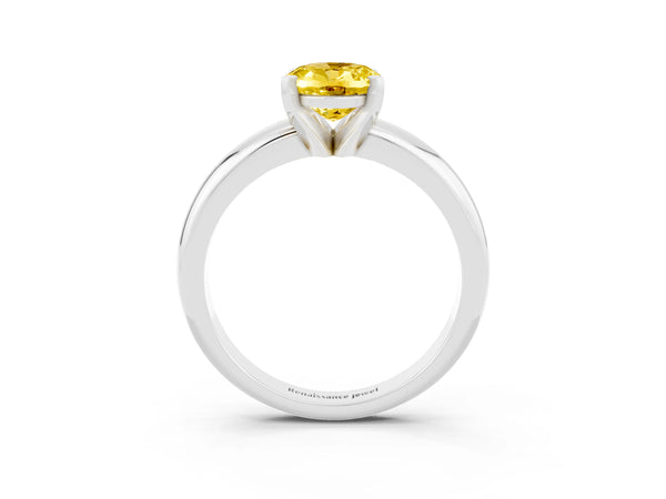 White gold Oval Cut Yellow Sapphire Solitaire Engagement Ring with Round Band and Four-Prong Setting