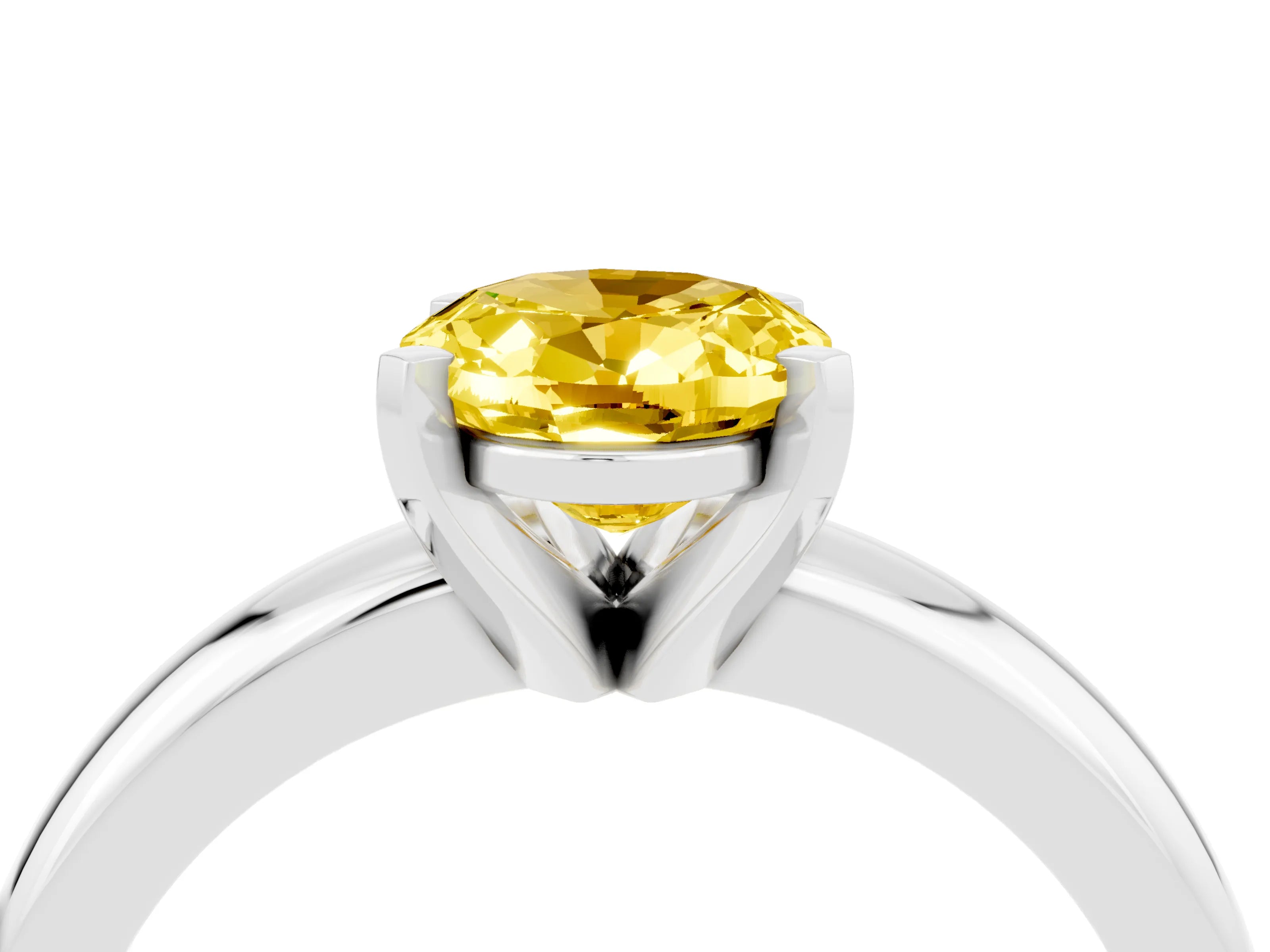 White gold Oval Cut Yellow Sapphire Solitaire Engagement Ring with Round Band and Four-Prong Setting_28