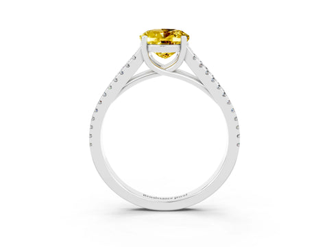 White gold Oval Cut Yellow Sapphire Solitaire Engagement Ring with Split Shank Pavé Band_15